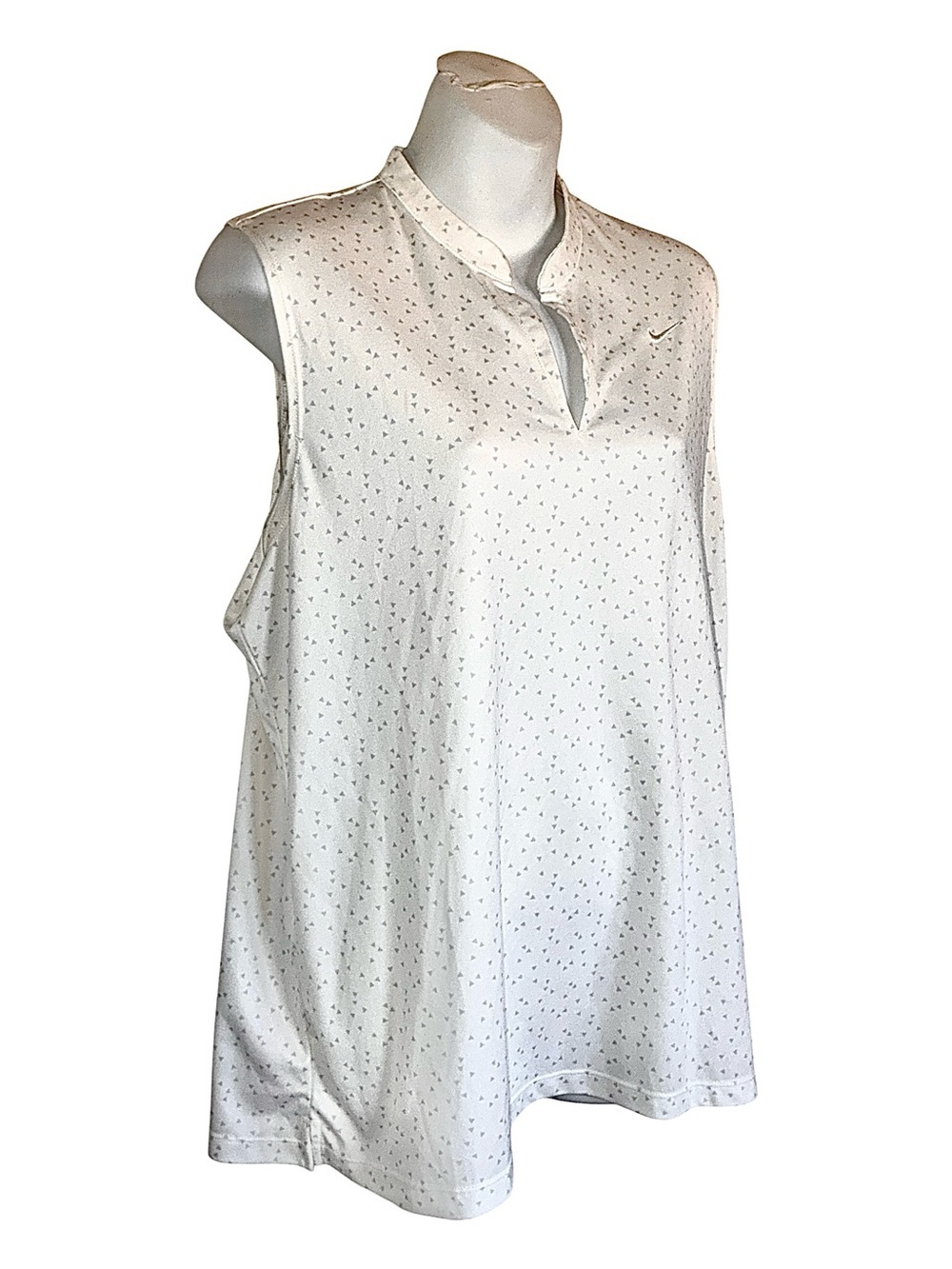Nike Dri-FIT Golf shirt women's XL White with Light Gray Print, Sleeveless euc
